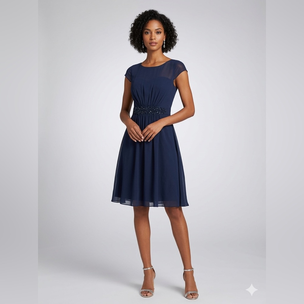 NWT Sonsyia Navy Blue Beaded Cocktail Dress – Size 6 (Brand New)
